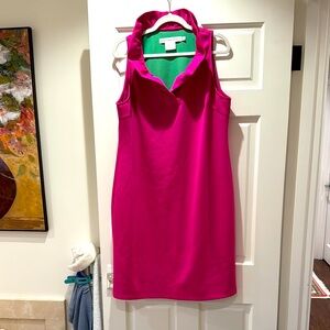 Gretchen Scott Designs Hot Pink Ruffle Neck Sheath Dress - DIVA